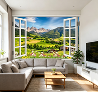 Papier peint mural 3D personnalisé, paysage de montagne et de vallée, fausse fenêtre, nature, herbe verte, fleurs, pour bureau, salon, décoration murale de la maison