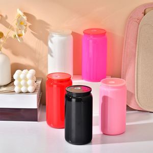 Taza de vidrio transparente para sublimación de 16 oz, estilo lata de cerveza colorida, con tapa de bambú y pajitas, desde almacén de EE. UU. - Product Image 3