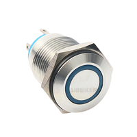 ABILKEEN Interrupteur à bouton-poussoir métallique étanche 16 mm avec anneau LED bleu, momentané, tête plate, 4 broches, en acier inoxydable