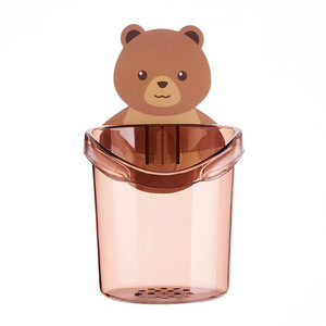Bear Hugging Toothbrush Cup Double Holder Transparent Wall Mount Draining Storage For Bathroom - Product Image 5