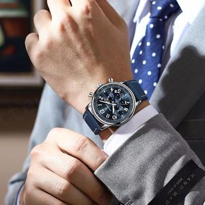 นาฬิกาข้อมือควอตซ์สำหรับผู้ชายหรูหราสำหรับ808 poedagar กันน้ำไนลอนหนังโครโนกราฟพร้อมจอแสดงผลเรืองแสงแฟชั่น/สไตล์ธุรกิจ - Product Image 4