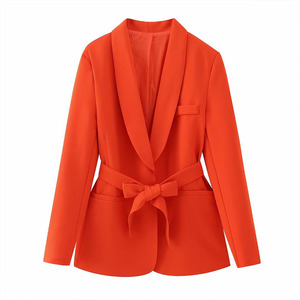 ZATRHMBM Blazer Naranja Chic de Moda para <span class=keywords><strong>Mujer</strong></span> 2023 con Cinturón Vintage de Manga Larga Tops de <span class=keywords><strong>Mujer</strong></span> - Product Image 2