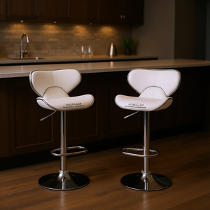 Taburetes de bar giratorios blancos Masaccio, base cromada, ajustables con elevación neumática, juego de 2 muebles de bar modernos - Product Image 2