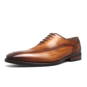 Chaussures de marié haut de gamme de style britannique, en cuir véritable, à lacets, bout fermé, fabriquées à la main, pour hommes - Product Image 2
