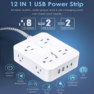 Dải Nguồn USB, Dây Nối Dài Dải Nguồn Phích Cắm Phẳng Với 8 Đầu Ra <span class=keywords><strong>4</strong></span> Cổng USB - Product Image 6