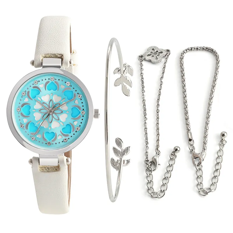 Jam tangan Quartz elegan, arloji dan Set Gelang wanita, jam tangan Quartz elegan untuk wanita