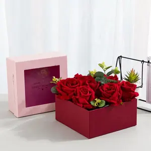 높은 품질 종이 상자 뚜껑 우아한 리본 및 사용자 정의 로고 DVI 낮은 Moq 럭셔리 꽃 선물 상자 대량 웨딩 파티