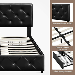 Customized Modern Leather Tufted Double <strong>Bed</strong> <strong>Base</strong> Bedroom Furniture Set <strong>with</strong> Soft <strong>Drawers</strong> and Storage Function - Product Image 3