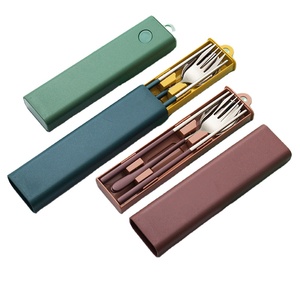 Stainless Steel Flatware Set reusable portable spoon fork chopsticks cutlery set with portable box set
