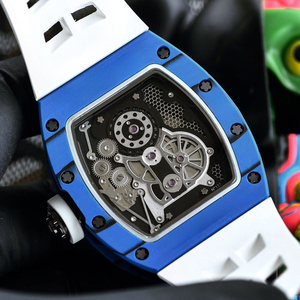 Reloj Automático de Alta Gama para Hombre, Estilo 022, Caja Azul Tonneau con Esfera Esqueleto y Ventana de Fecha - Product Image 4