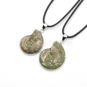 Collier en pierre naturelle d'ammonithe et de fossile, colliers avec pendentifs en pierre de cristal d'escargot véritable pour bijoux de 3CM - Product Image 6