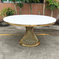 Mesa Redonda de Acero Inoxidable con Tapa de Cristal Estable para Banquetes de Boda, Cenas y Recepciones
