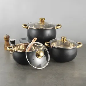 Ensembles de casseroles à soupe en acier inoxydable personnalisés avec poignée dorée de haute qualité avec couvercle en verre ensembles de casseroles à soupe au meilleur prix
