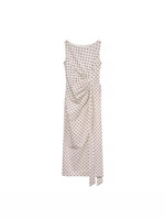 Gaun Polkadot Elegan dan Mewah dengan Pinggang Berikat, Rok Panjang Gaya Prancis dari Bahan Linen Katun