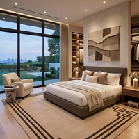 Lit de luxe moderne pour villa, avec tête de lit unique en velours et garniture dorée, pour chambre haut de gamme, conception complète pour villa