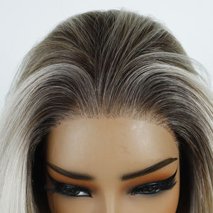 Pelo corto 13x4 HD, pelucas frontales de encaje sin pegamento, fibra resistente al calor, sin llama, degradado, Color Rubio, pelo sintético, peluca con malla frontal - Product Image 3