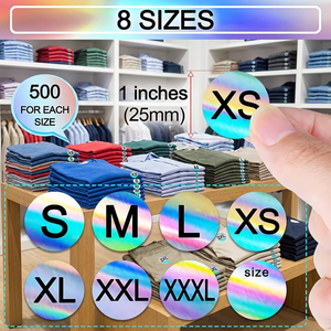 Adesivi personalizzati di dimensioni olografiche XS/S/M/<span class=keywords><strong>L</strong></span>/<span class=keywords><strong>XL</strong></span>/2XL/3XL etichette adesive impermeabili per <span class=keywords><strong>l</strong></span>'imballaggio di indumenti - Product Image 4