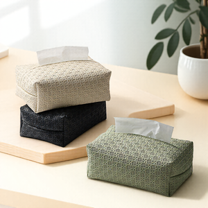 Scatola Portafazzoletti di Lusso in Pelle PU di Alta Qualità, Riutilizzabile, Pratica, con Motivo Intrecciato, Dispenser per Fazzoletti per Camera da Letto e Tavolino da Caffè - Product Image 1
