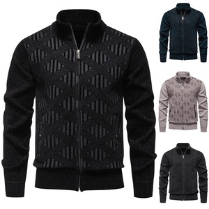 Suéter de punto para <span class=keywords><strong>hombre</strong></span> estilo coreano, de invierno, moderno, informal, con cuello alto, forro polar y cremallera, tipo cárdigan. - Product Image 1