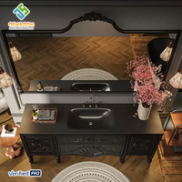 Meuble-lavabo de salle de bain moderne en bois massif style ferme 2025 Juerte avec double vasque, miroir LED intelligent éclairé et égouttoir en cuivre