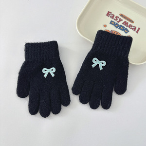 Gants épais d'hiver en laine et cachemire personnalisés vente en gros mignon court mitaines tricotées en acrylique perle nœud papillon utilisation en extérieur chaleur - Product Image 2