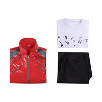 Costume de scène pour homme avec paillettes, vêtements de danse MJ, couleurs rouges brillantes, veste et pantalon vintage Michael Jackson, costume de cosplay
