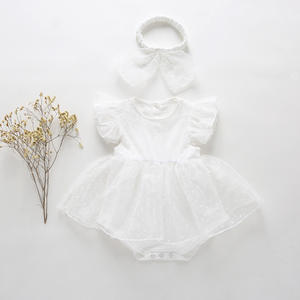 Vêtements d'été pour bébé, robe sans manches en dentelle de haute qualité, col rond, robe de baptême, cadeau, robe unie pour bébé fille - Product Image 5