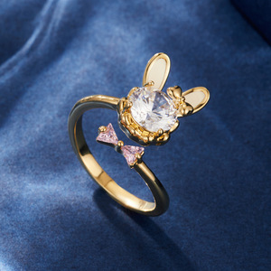 My Muyu Bow Bunny Open <b>Ring</b> Gold Tone Crystal Animal Theme Index <b>Finger</b> <b>Ring</b> Gift Jewelry - Product Image 4