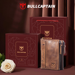 Portefeuille court en cuir véritable rétro BULLCAPTAIN pour homme, porte-cartes, porte-monnaie, blocage RFID, cadeau décontracté ou professionnel - Product Image 2