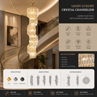 Lustre en cristal doré cylindrique pour hall d'hôtel nordique, escalier en spirale, villa duplex, hôtel