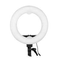 Anneau lumineux LED circulaire pour caméra vidéo et téléphone, alimentation AC/DC, contrôle par interrupteur, température de couleur réglable, 14 pouces