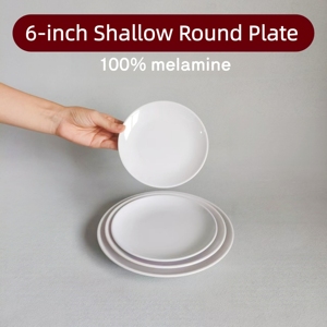Assiettes en mélamine blanches de 6 pouces, assiettes plates, assiettes à <span class=keywords><strong>dessert</strong></span>, assiettes d'accompagnement, <span class=keywords><strong>service</strong></span> hôtelier, assiettes rondes incassables et durables - Product Image 1