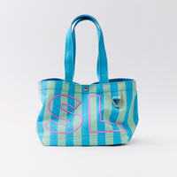 Sac de voyage personnalisé avec broderie monogramme, sac fourre-tout en toile rayée tendance, grande capacité, sac à bandoulière de plage pour femmes
