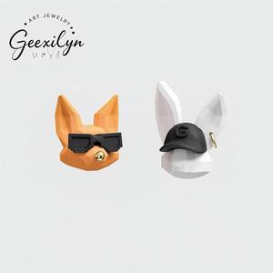 ต่างหูรูปกระต่ายและสุนัขจิ้งจอก รุ่น S925AB ทำจากทองแดง ดีไซน์น่ารักสไตล์พังก์ - Product Image 1