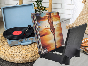 Wholesale Black Solid Oak Vinyl <b>Record</b> Storage Rack OEM ODM V-Shaped Double Tier <b>Standing</b> Desktop Album Organizer Kitchen - Product Image 3