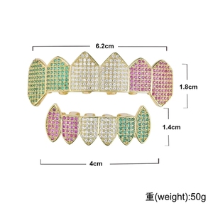 <span class=keywords><strong>Grillz</strong></span> dentaire multicolore en zircon cubique, bijoux hip-hop plaqué or, style Iced Out Bling CZ, pour hommes et femmes - Product Image 6
