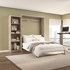 Lit queen escamotable avec étagère, arrangement <span class=keywords><strong>de</strong></span> <span class=keywords><strong>couchage</strong></span> peu encombrant <span class=keywords><strong>de</strong></span> 90 pouces pour chambre polyvalente en brun rustique - Product Image 3