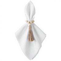 Anneau de serviette personnalisé en perles de bois style bohème avec pompon en jute |   Décoration de table pour Noël et Thanksgiving, porte-serviettes en bois rustique avec perles