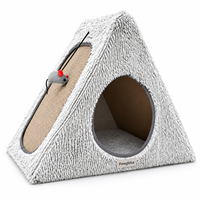Tente pour chat en peluche, maison triangulaire, lit-caverne pour animaux de compagnie d'intérieur avec griffoir latéral et jouet souris suspendu pour chats et chatons