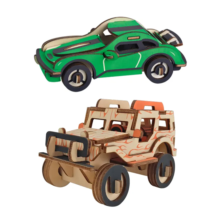 नई-भूमि उच्च गुणवत्ता 3D लकड़ी आरा पहेलियाँ रेस कार के साथ अनुदेश