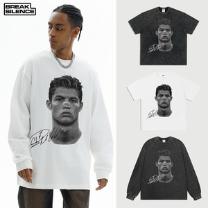 Camiseta de manga corta de algodón puro lavado estilo retro con estampado urbano americano de <span class=keywords><strong>Cristiano</strong></span> <span class=keywords><strong>Ronaldo</strong></span> para hombre - Product Image 2