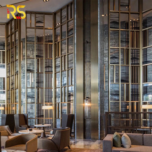Phật sơn sang trọng trang trí vàng thép không gỉ Khung kính phân vùng tường sảnh khách sạn Frosted <span class=keywords><strong>Glass</strong></span> phòng Divider màn hình - Product Image 5
