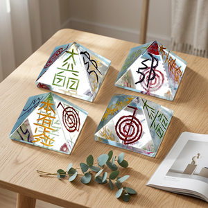 Pirámide Portátil de Piedras Preciosas, Set Decorativo Hecho a Mano con Símbolos Grabados, Decoración para el Hogar, Arte Curativo de la Nueva Era, Coleccionable, Reiki Usui - Product Image 2