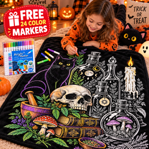 Custom Halloween Style DIY Coloring <b>Blanket</b> Rectangular Flannel Skeleton and Cat Pattern Home Decor Classic Style Autumn - Product Image 3
