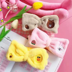 Bandeau de Douche Élastique Brodé Personnalisé Animaux Mignons Dessin Animé en Polaire Flanelle avec Nœud, Bandeau Masque Soin des Cheveux <span class=keywords><strong>Spa</strong></span> - Product Image 3