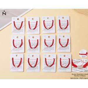 El Hilo Rojo <b>Red</b> Hand Woven Rope Stainless Steel Charm <b>Bracelet</b> Set For Women 12pcs Fashion Gift Jewelry - Product Image 1