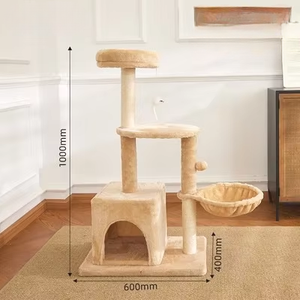 برج قطط حديث صديق للبيئة من القماش الفاخر بأربعة مستويات مع أعمدة خشبية للخدش وسرير وأثاث للقطط بالجملة - Product Image 5