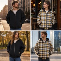 Sweat à capuche réversible double face entièrement zippé en coton tricoté épais, style rétro oversize, imprimé personnalisé, streetwear pour homme
