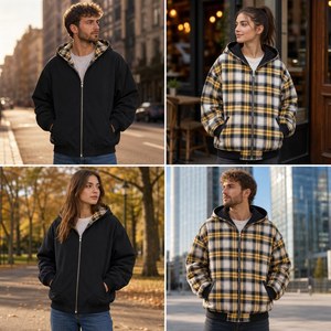 Sweat à capuche réversible double face entièrement zippé en coton tricoté épais, style rétro oversize, imprimé personnalisé, streetwear pour homme - Product Image 6