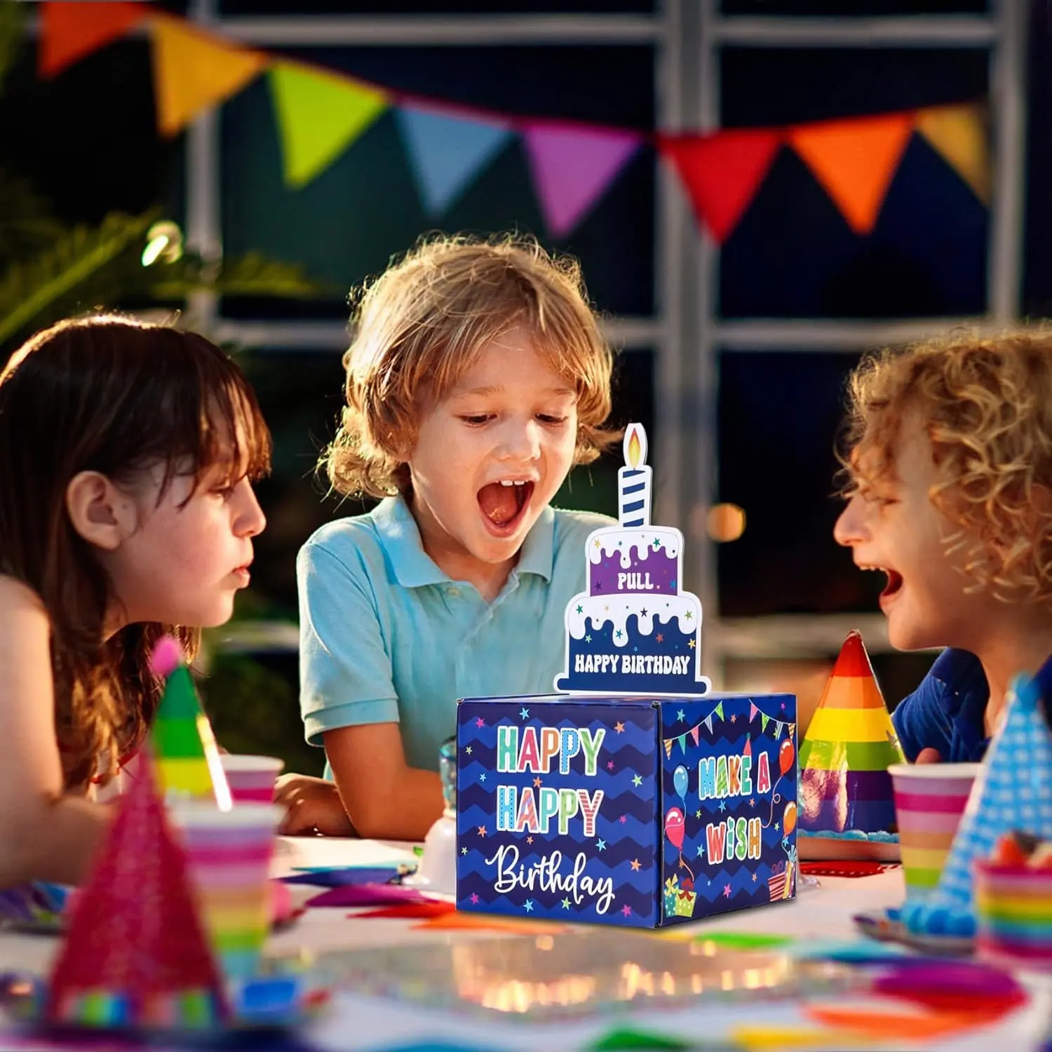 DAMAI anniversaire tirelire pour argent comptant rouleau cadeau boîte pliable pour enfants fête d'anniversaire jeu bleu boîte en papier avec des fournitures en espèces